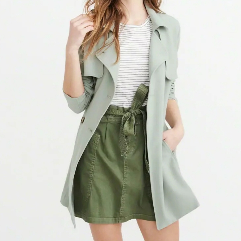 Abercrombie Fitch Drapey Trench Coat L Sage NEW